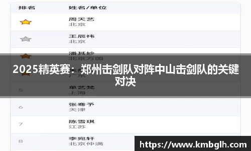 2025精英赛：郑州击剑队对阵中山击剑队的关键对决